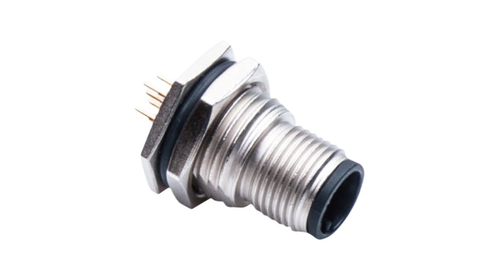 Circular Connector, M12, Plug, Straight, Poles - 3, PCB Terminal, Panel Mount